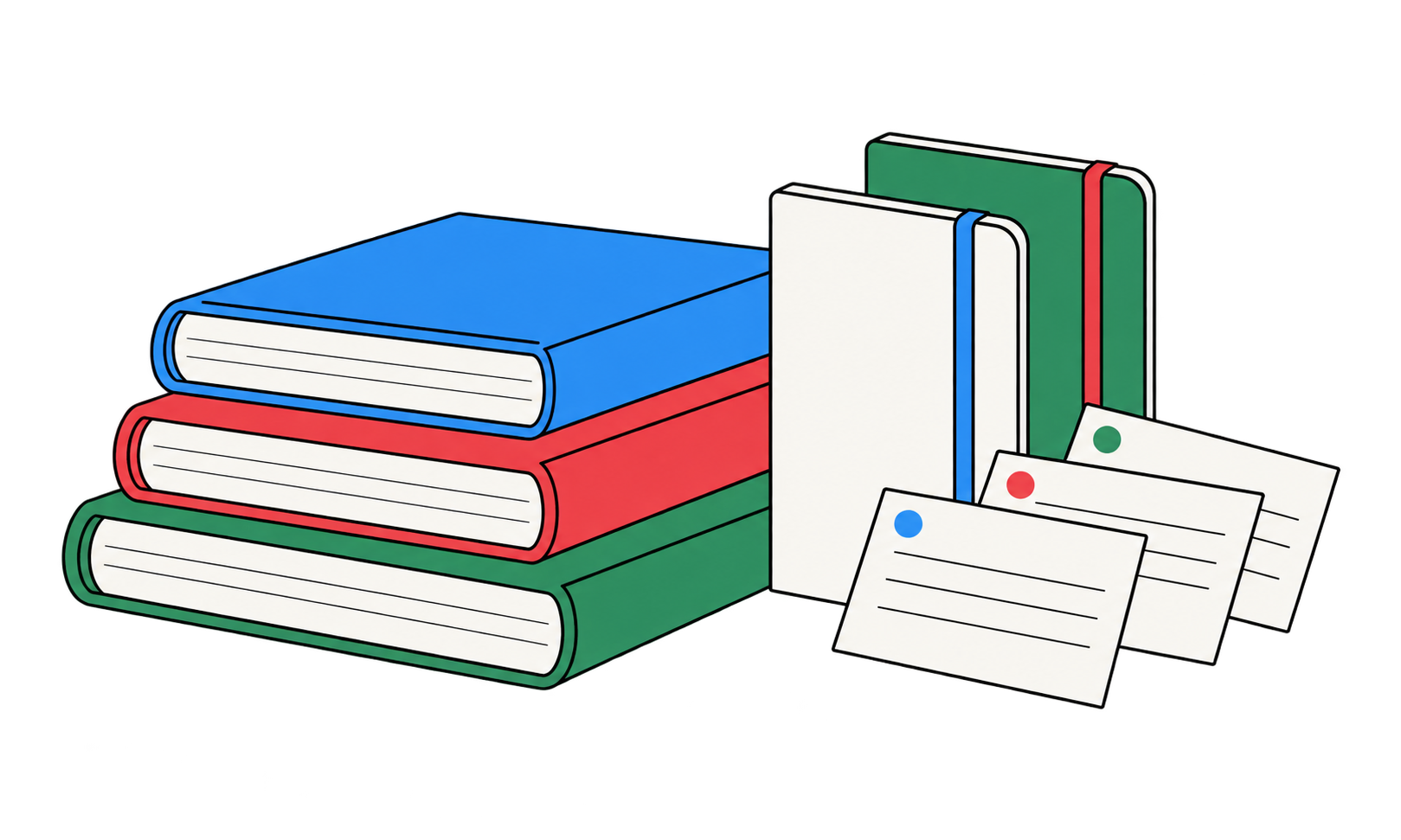 積み重ねた本と読書記録カードのイラスト
